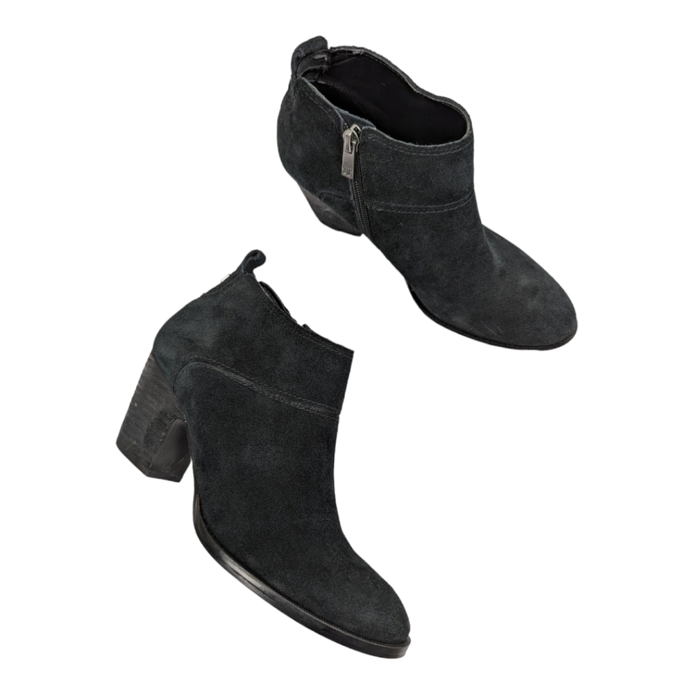 Black Ankle Boots Suede Leather Block Heel Booties Fall Size 6.5